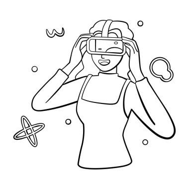 Genç kadın Sanal gerçeklik gözlükleri Oyun simülatörü vektörü