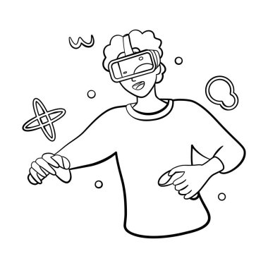 Genç adam Sanal gerçeklik gözlükleri Oyun simülatörü Vektörü