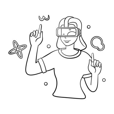 Genç kadın Sanal gerçeklik gözlükleri Oyun simülatörü vektörü