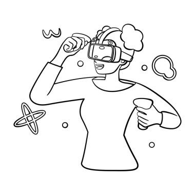 Genç kadın Sanal gerçeklik gözlükleri Oyun simülatörü vektörü