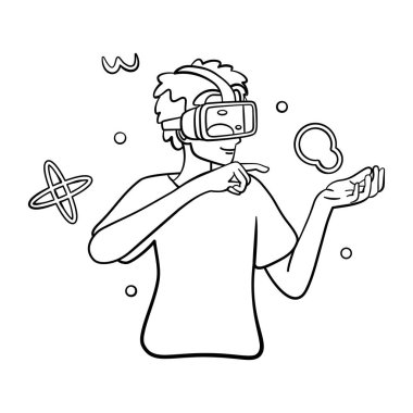 Genç adam Sanal gerçeklik gözlükleri Oyun simülatörü Vektörü