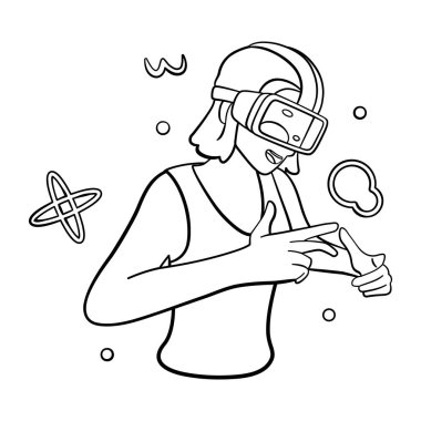 Genç kadın Sanal gerçeklik gözlükleri Oyun simülatörü vektörü