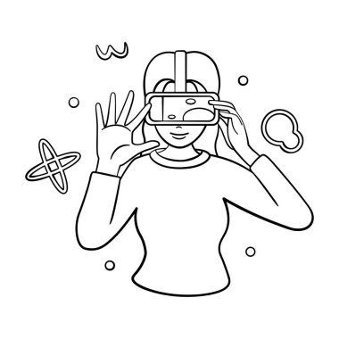 Genç kadın Sanal gerçeklik gözlükleri Oyun simülatörü vektörü