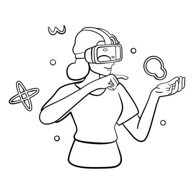 Genç kadın Sanal gerçeklik gözlükleri Oyun simülatörü vektörü