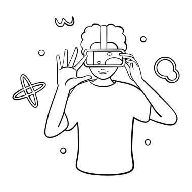 Young man Virtual reality glasses Game simulator Vector