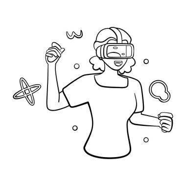 Genç kadın Sanal gerçeklik gözlükleri Oyun simülatörü vektörü