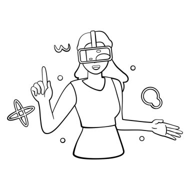 Genç kadın Sanal gerçeklik gözlükleri Oyun simülatörü vektörü