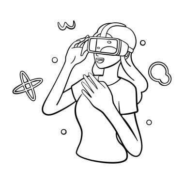 Genç kadın Sanal gerçeklik gözlükleri Oyun simülatörü vektörü