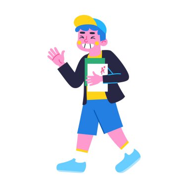 Sınav yapan izole bir çocuk. Okula Dönüş Vektörü.