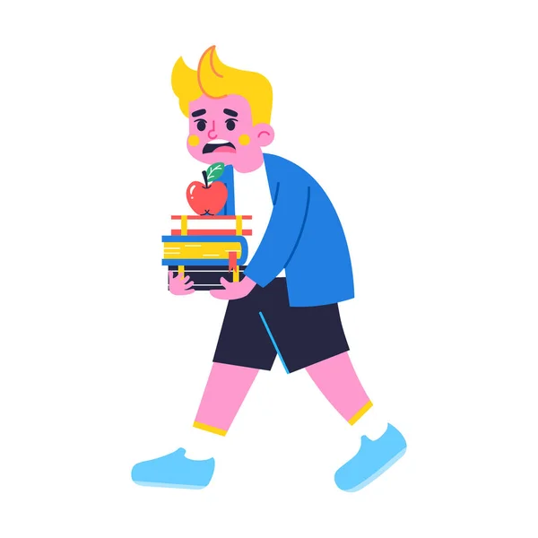 Happy boy karakter met een aantal boeken Terug naar school Vector — Stockvector