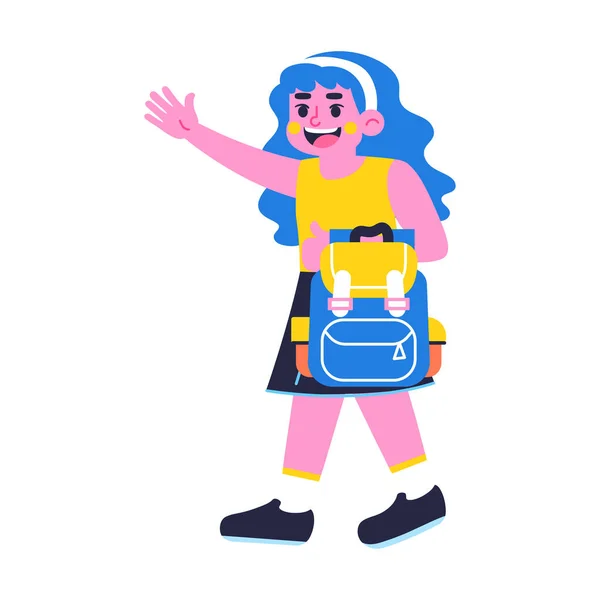 Gelukkig meisje met een tas Terug naar school Vector — Stockvector