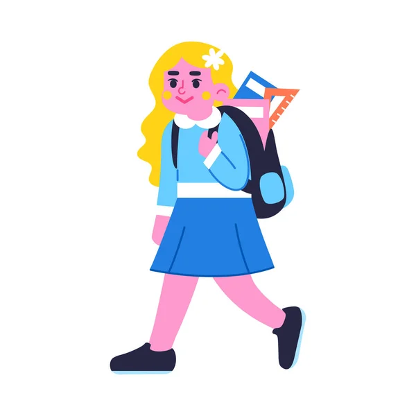 Gelukkig meisje karakter met een tas Terug naar school Vector — Stockvector