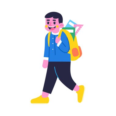 Çantalı mutlu çocuk karakteri Okula Dönüş Vektörü