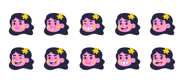 Set di diversi avatar personaggio ragazza vettoriale — Vettoriale Stock