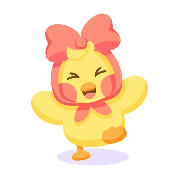 Isolated happy chick cartoon character with a ribbon on its head Vector — Stock Vector