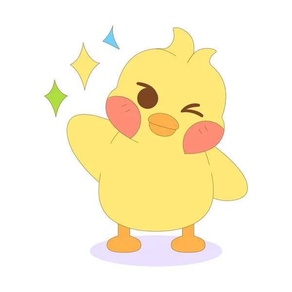 Izolovaný roztomilý šťastný kuřátko kreslený postava vektor — Stockový vektor