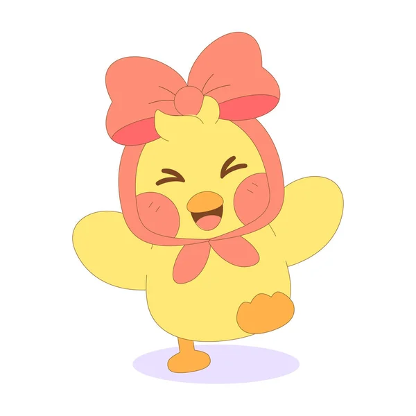 Geïsoleerde gelukkig chick cartoon karakter met een lint op haar hoofd Vector — Stockvector