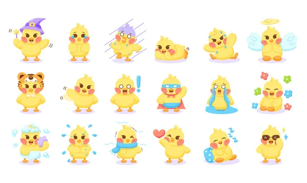 Conjunto de diferentes personajes de dibujos animados de polluelo Vector — Archivo Imágenes Vectoriales