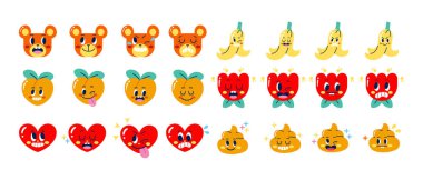 Farklı ifadelerle izole edilmiş farklı duygular kümesi Vektör