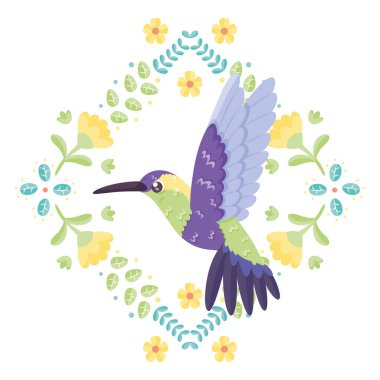 Çiçek çerçeveli şirin bir kuş taşıyıcı