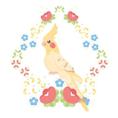 Çiçek çerçeveli şirin bir kuş taşıyıcı