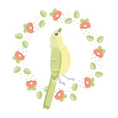 Çiçek çerçeveli şirin bir kuş taşıyıcı