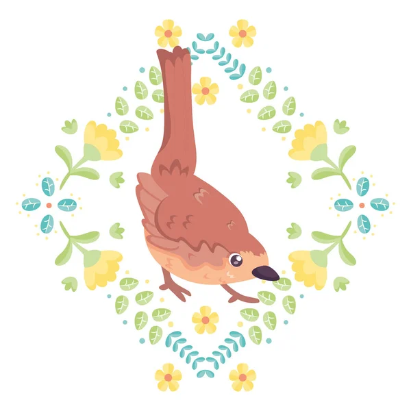 Aislado lindo pájaro en un marco floral Vector — Vector de stock