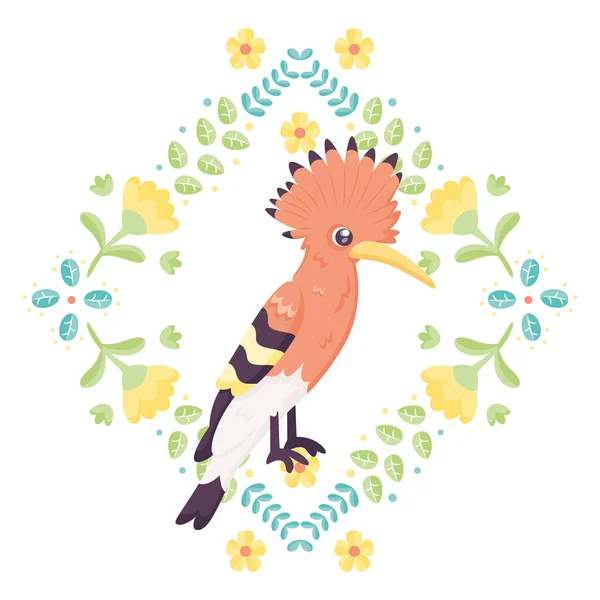 Isolated cute bird in a floral frame Vector — Stock Vector