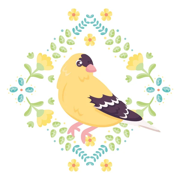 Geïsoleerde schattige vogel in een bloemkader Vector — Stockvector