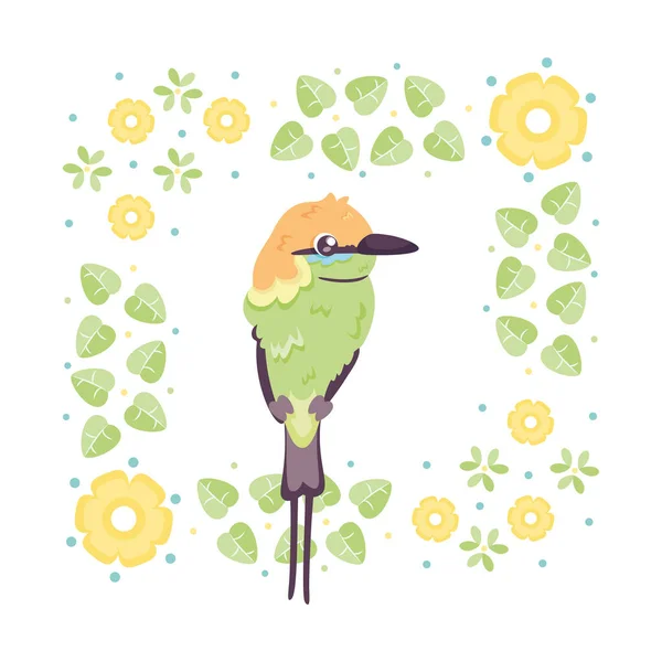 Aislado lindo pájaro en un marco floral Vector — Archivo Imágenes Vectoriales