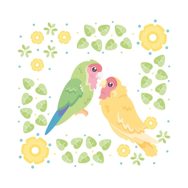 Pájaros lindos aislados en un marco floral Vector — Archivo Imágenes Vectoriales