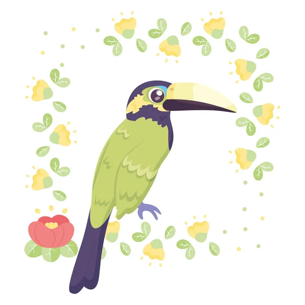 Aislado lindo pájaro en un marco floral Vector — Archivo Imágenes Vectoriales