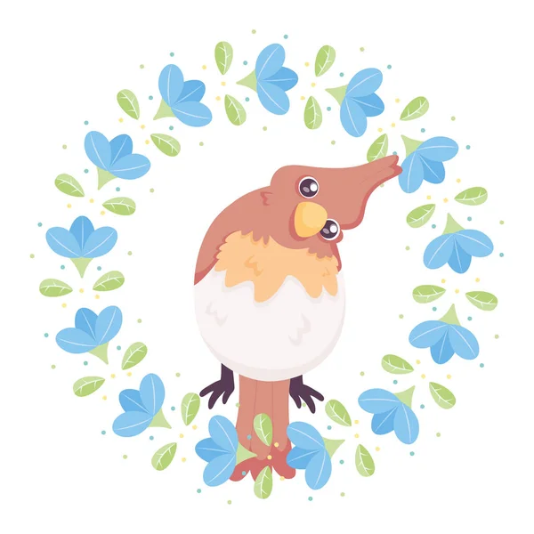 Изолированная милая птица в цветочной рамке Вектор — стоковый вектор