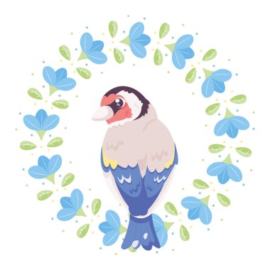 Çiçek çerçeveli şirin bir kuş taşıyıcı