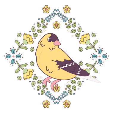 Çiçek çerçeveli şirin bir kuş taşıyıcı