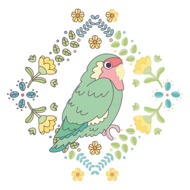 Çiçek çerçeveli şirin bir kuş taşıyıcı