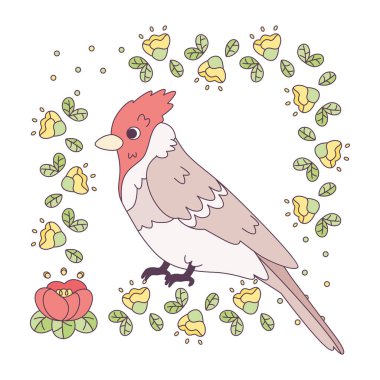 Çiçek çerçeveli şirin bir kuş taşıyıcı