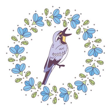 Çiçek çerçeveli şirin bir kuş taşıyıcı