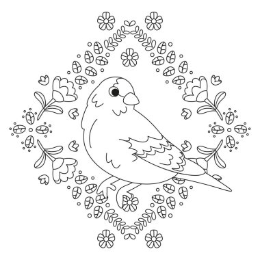 Çiçek çerçeveli şirin bir kuş taşıyıcı