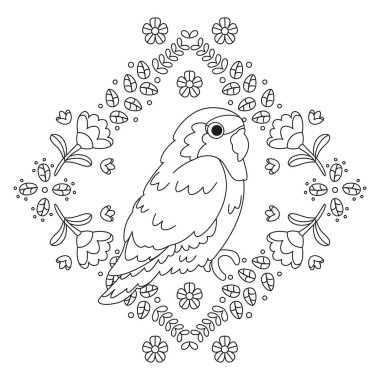 Çiçek çerçeveli şirin bir kuş taşıyıcı