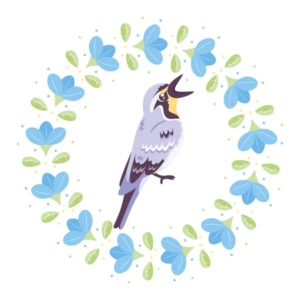 Aislado lindo pájaro en un marco floral Vector — Vector de stock