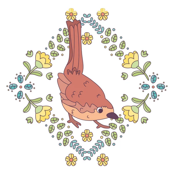 Çiçek çerçeveli şirin bir kuş taşıyıcı