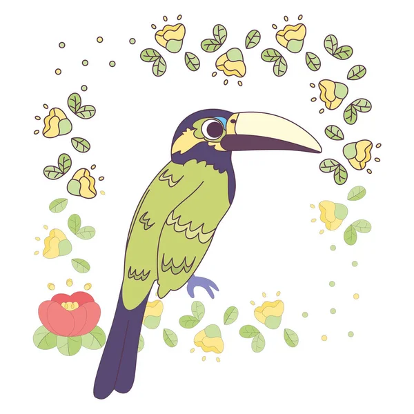 Aislado lindo pájaro en un marco floral Vector — Archivo Imágenes Vectoriales