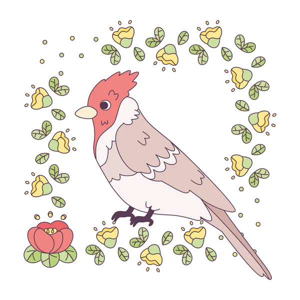 Aislado lindo pájaro en un marco floral Vector — Vector de stock