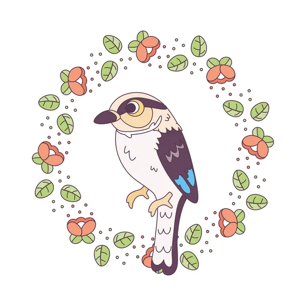 Απομονωμένο χαριτωμένο πουλί σε ένα φλοράλ πλαίσιο Διάνυσμα — Διανυσματικό Αρχείο