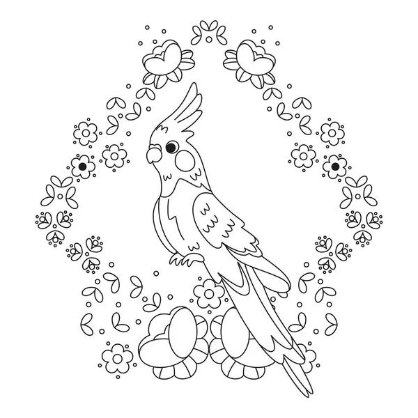 Aislado lindo pájaro en un marco floral Vector — Vector de stock