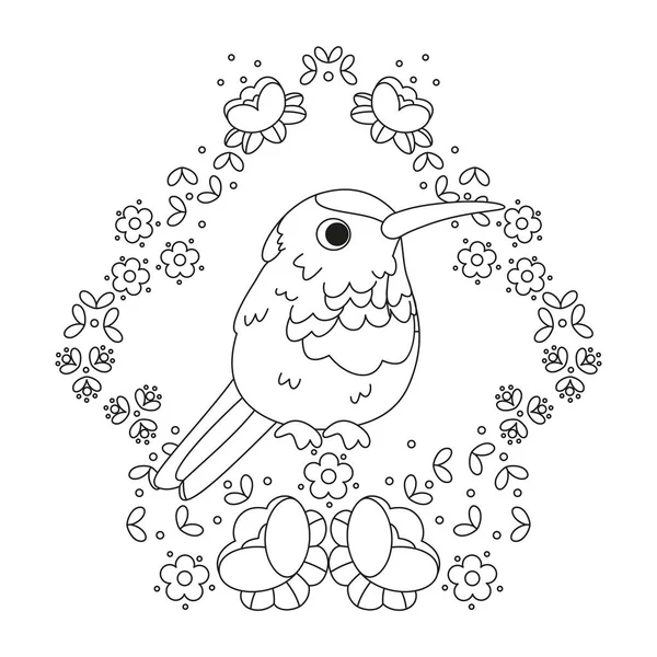Oiseau mignon isolé dans un cadre floral vecteur — Image vectorielle