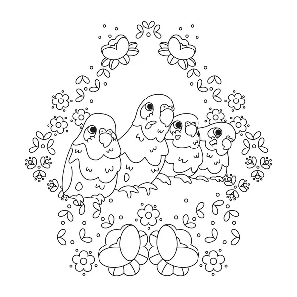 Pájaros lindos aislados en un marco floral Vector — Vector de stock