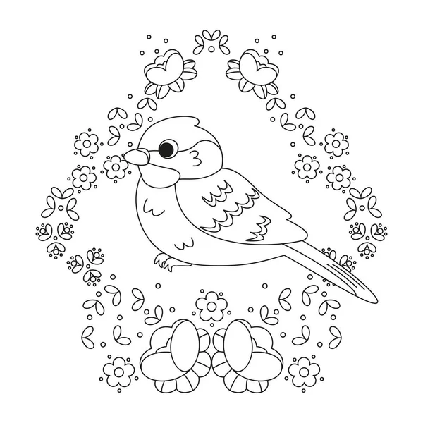 Ізольований милий птах у квітковій рамці Вектор — стоковий вектор