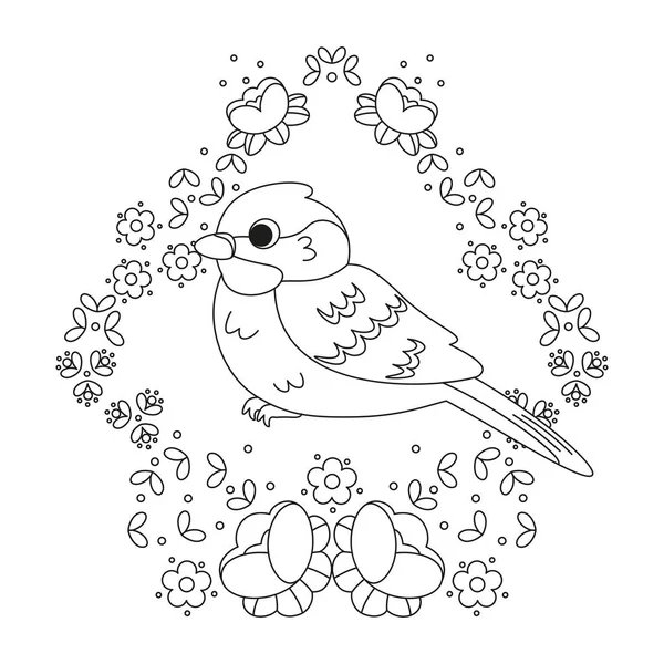 Aislado lindo pájaro en un marco floral Vector — Vector de stock